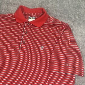 Mens Izod Golf Polo Shirt‎ Red Stripes Logo Size Medium Summer